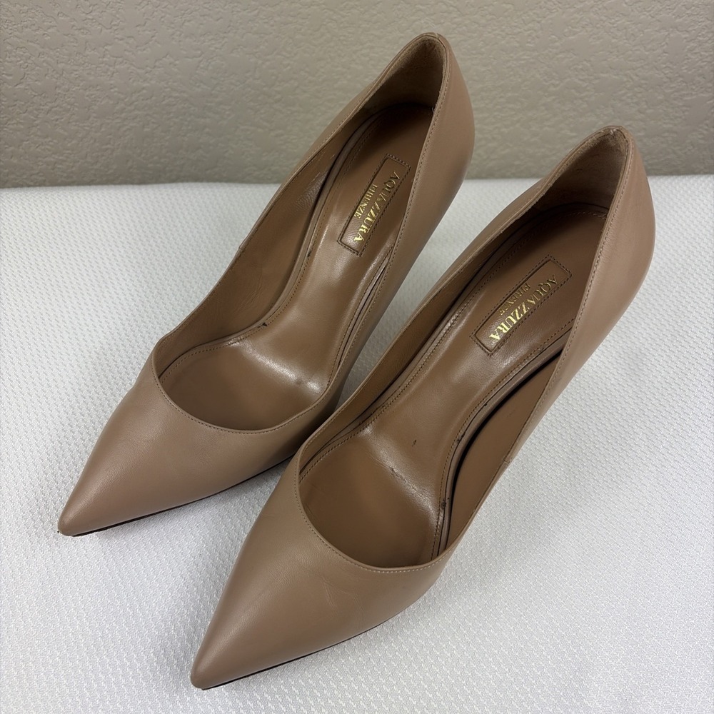Aquazzura Leather Firenze Pumps Beige Size 39.5 Pointed Toe Heel - Picture 8 of 11